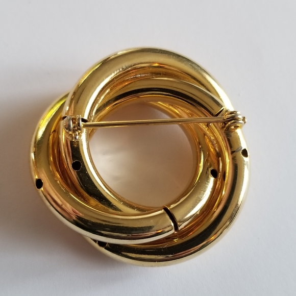 Vintage brooch open circles broach gold tone linked pin interlocking - Picture 8 of 8